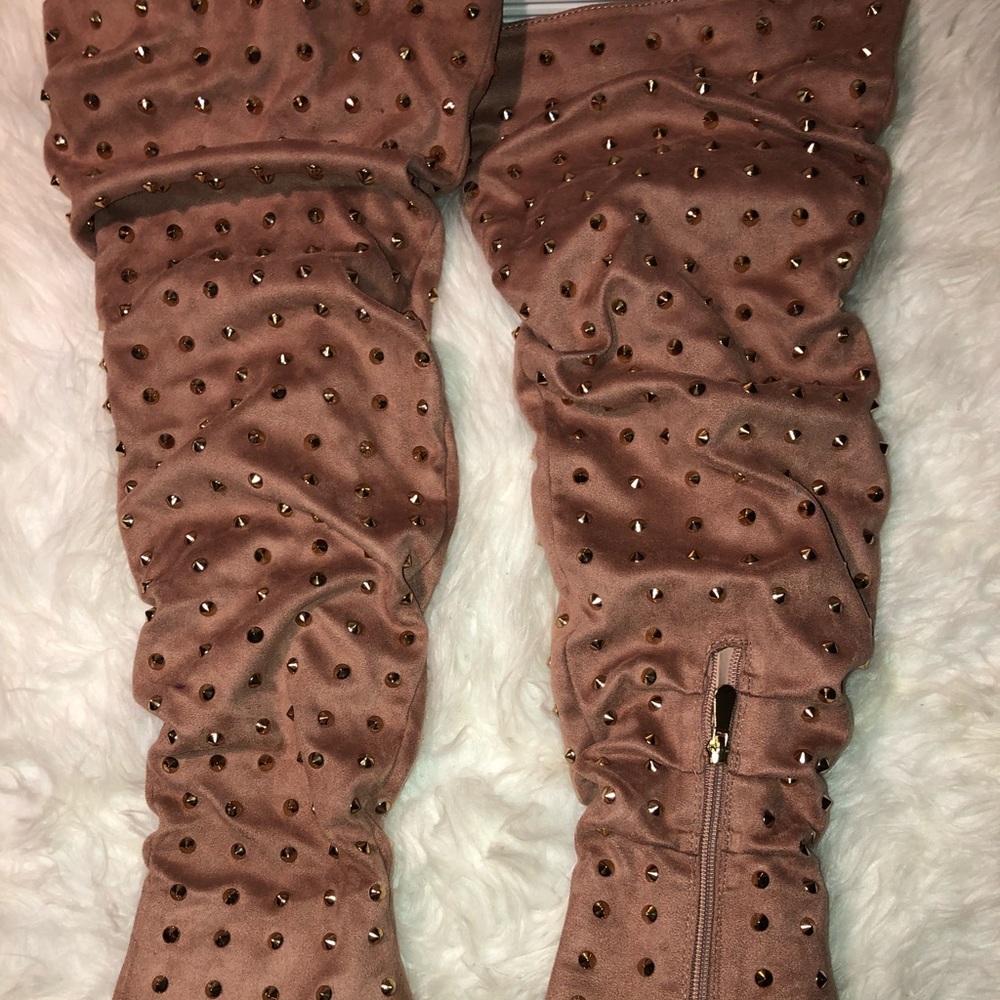 LILIANA Mauve Pink Gold Studded Over the Knee Heel - Picture 4 of 4